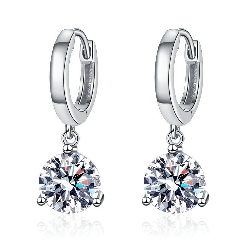Lovcia Sterling Silver Round Moissanite Crystal Based Hoop Earrings for Women-Earrings-5mm High Carbon Stone-925 Silver-5mm High Carbon Stone