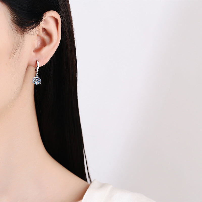 Lovcia Sterling Silver Round Moissanite Crystal Based Hoop Earrings for Women-Earrings-5mm High Carbon Stone-925 Silver-5mm High Carbon Stone