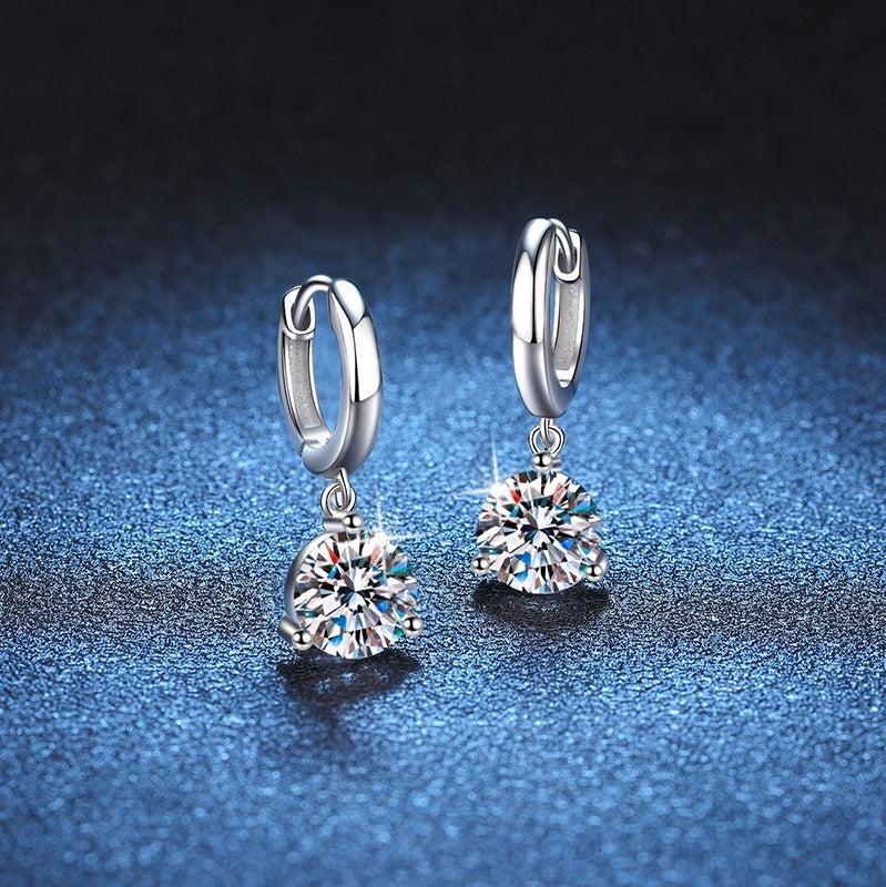 Lovcia Sterling Silver Round Moissanite Crystal Based Hoop Earrings for Women-Earrings-5mm High Carbon Stone-925 Silver-5mm High Carbon Stone