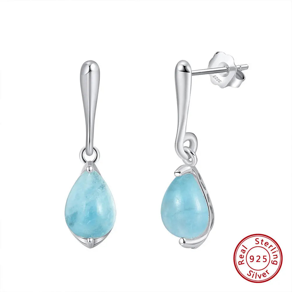 Lovcia Sterling Silver S925 Geometric Earrings with Natural Aquamarine and Sapphire-Earrings-Silver-Silver