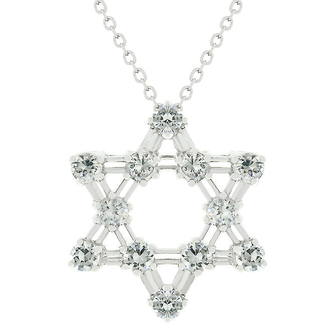 Lovcia Sterling Silver Star of David Necklace with Cubic Zirconia Accents-Pendants-