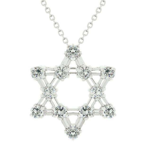 Lovcia Sterling Silver Star of David Necklace with Cubic Zirconia Accents-Pendants-