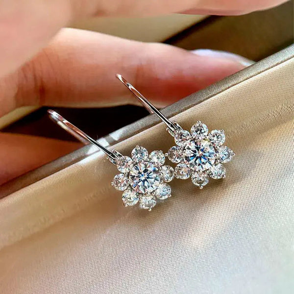 Lovcia Sterling Silver Sunflower Rhinestone Earrings for Women-Earrings-60 Points Earrings Pair-925 Silver-60 Points Earrings Pair