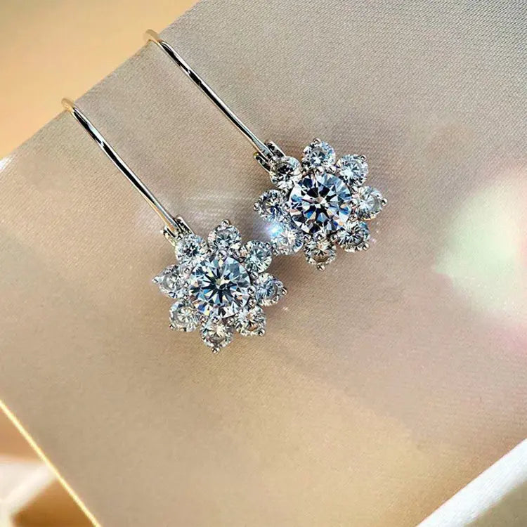 Lovcia Sterling Silver Sunflower Rhinestone Earrings for Women-Earrings-60 Points Earrings Pair-925 Silver-60 Points Earrings Pair