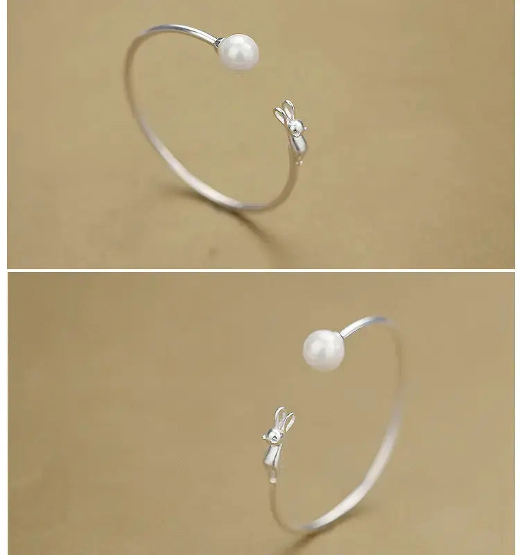 Lovcia Sterling Silver Sweet Cat Elegant Open Cuff Bangle Bracelet for Women-Bracelets-Silver-Silver