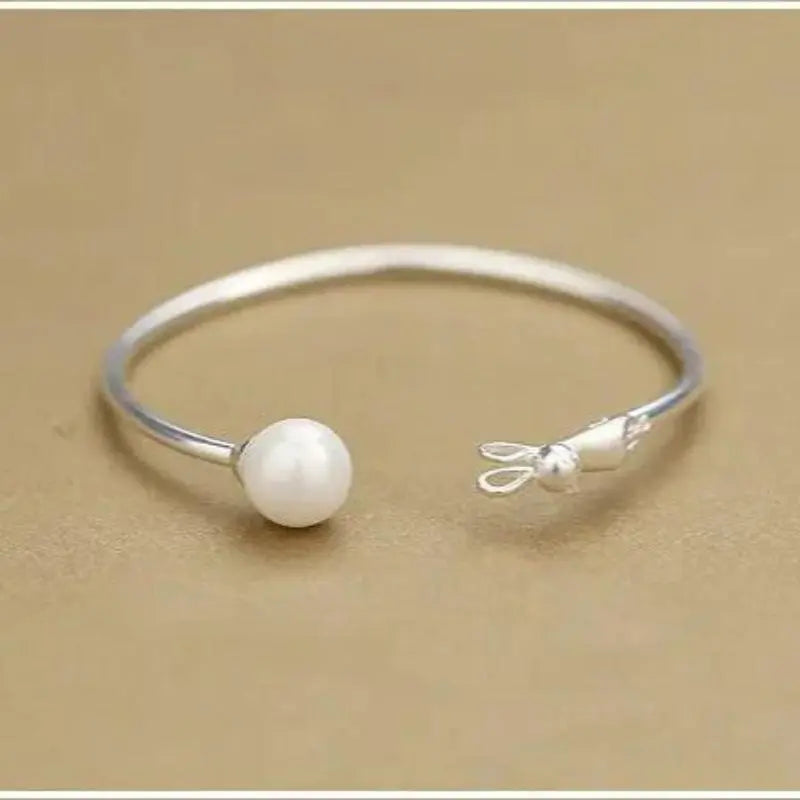 Lovcia Sterling Silver Sweet Cat Elegant Open Cuff Bangle Bracelet for Women-Bracelets-Silver-Silver