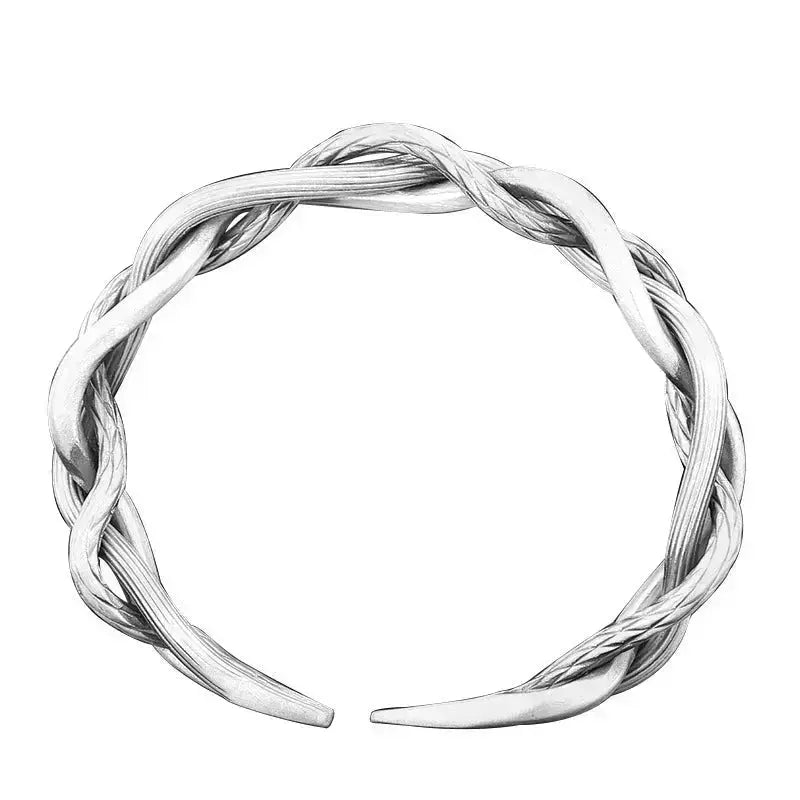 Lovcia Sterling Silver Three-Strand Twisted Open Cuff Bracelet for Women - Adjustable Vintage Bangle-Bracelets-Silver-Silver