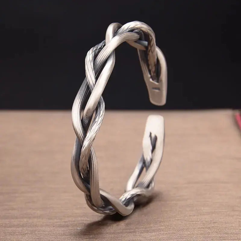 Lovcia Sterling Silver Three-Strand Twisted Open Cuff Bracelet for Women - Adjustable Vintage Bangle-Bracelets-Silver-Silver