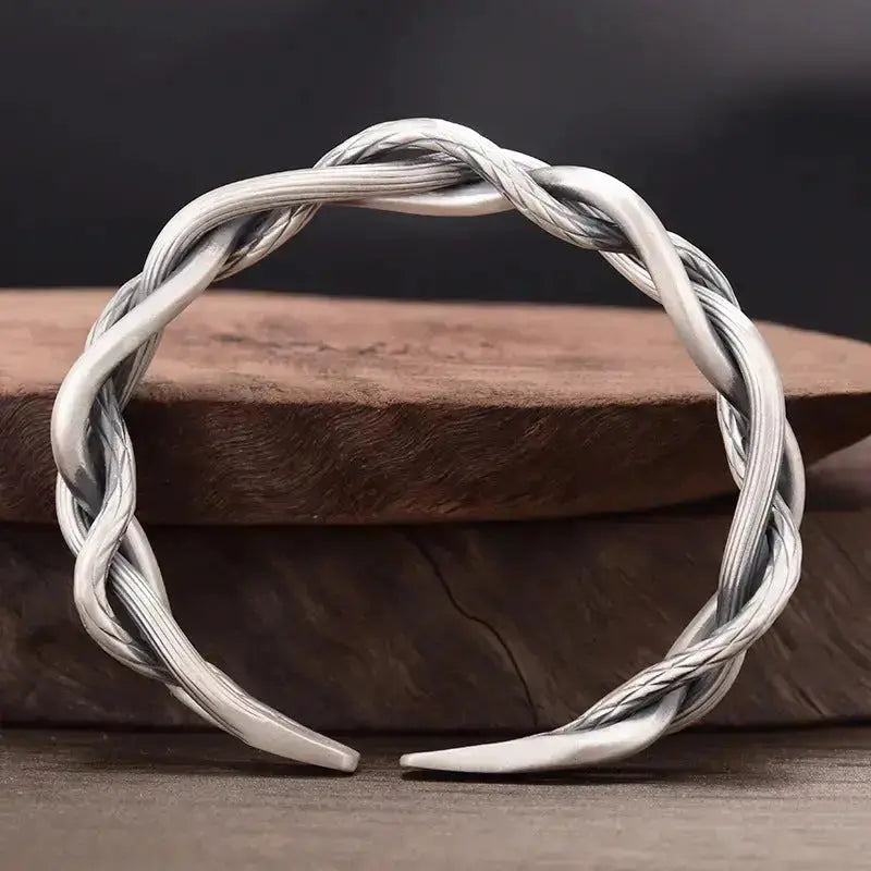 Lovcia Sterling Silver Three-Strand Twisted Open Cuff Bracelet for Women - Adjustable Vintage Bangle-Bracelets-Silver-Silver