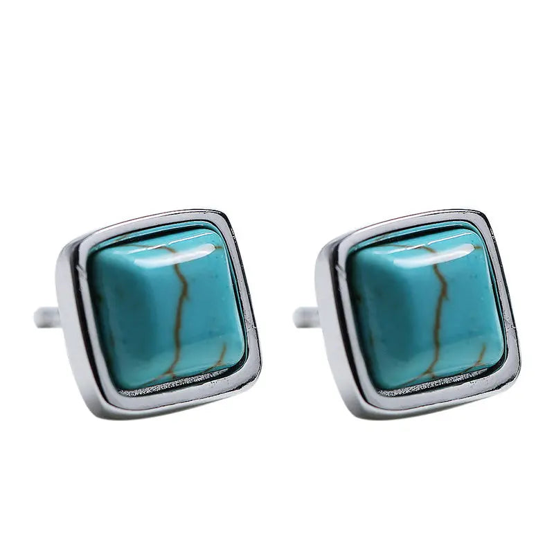 Lovcia Sterling Silver Turquoise Literary Style Earrings-Earrings-Blue-Blue