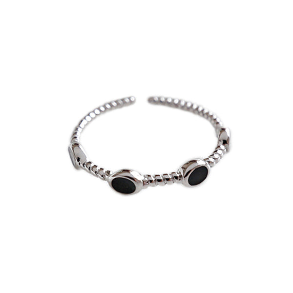 Lovcia Sterling Silver Twisted Black Epoxy Adjustable Ring-Rings-Rhodium-Rhodium