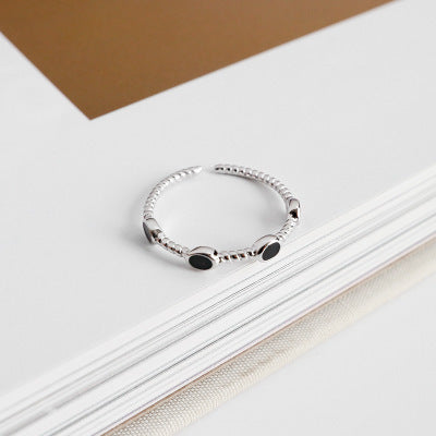 Lovcia Sterling Silver Twisted Black Epoxy Adjustable Ring-Rings-Rhodium-Rhodium