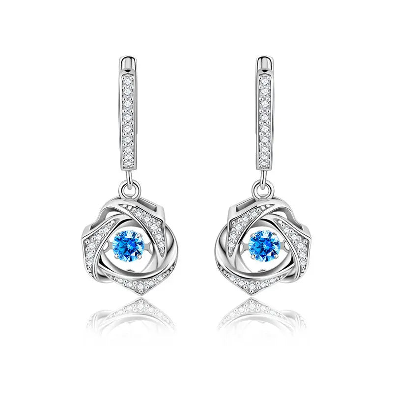 Lovcia Sterling Silver Twisted Knot Crystal Drop Earrings for Women-Earrings-Blue-Blue