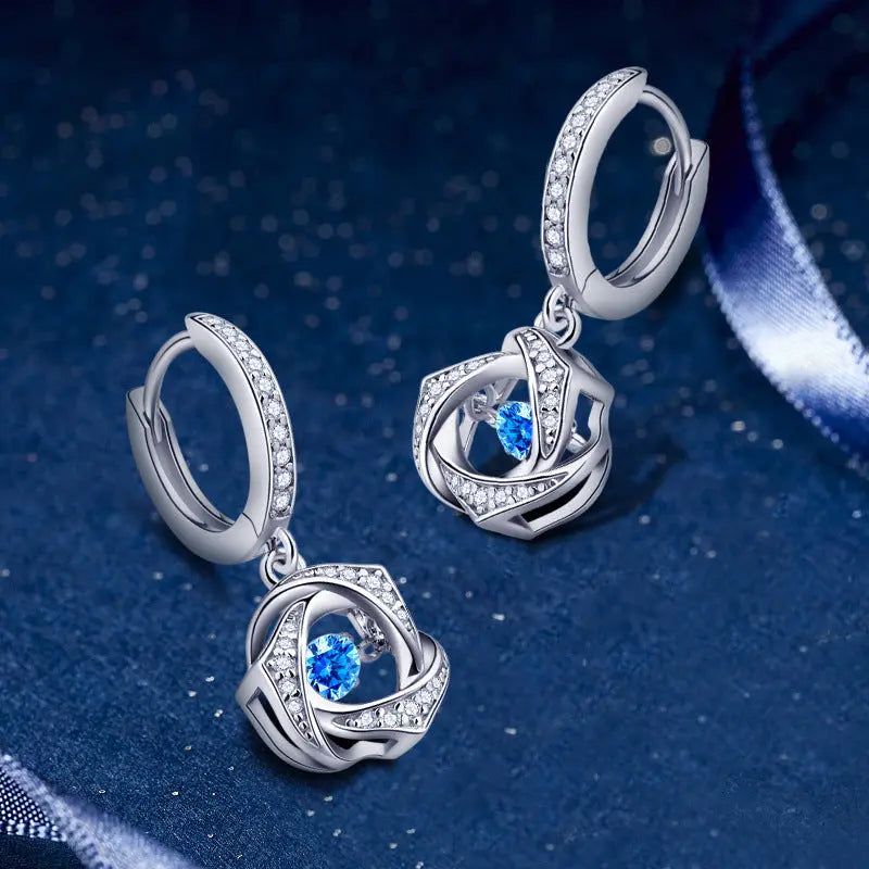Lovcia Sterling Silver Twisted Knot Crystal Drop Earrings for Women-Earrings-White-White