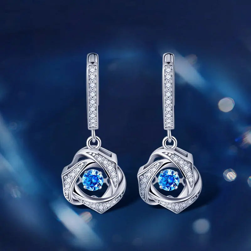 Lovcia Sterling Silver Twisted Knot Crystal Drop Earrings for Women-Earrings-White-White