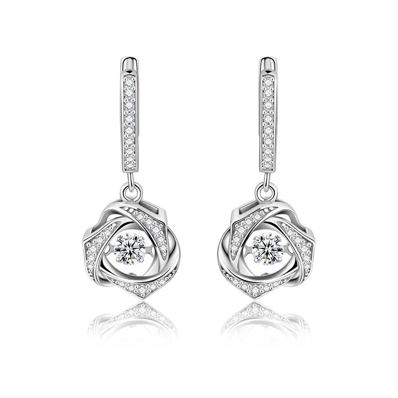 Lovcia Sterling Silver Twisted Knot Crystal Drop Earrings for Women-Earrings-White-White