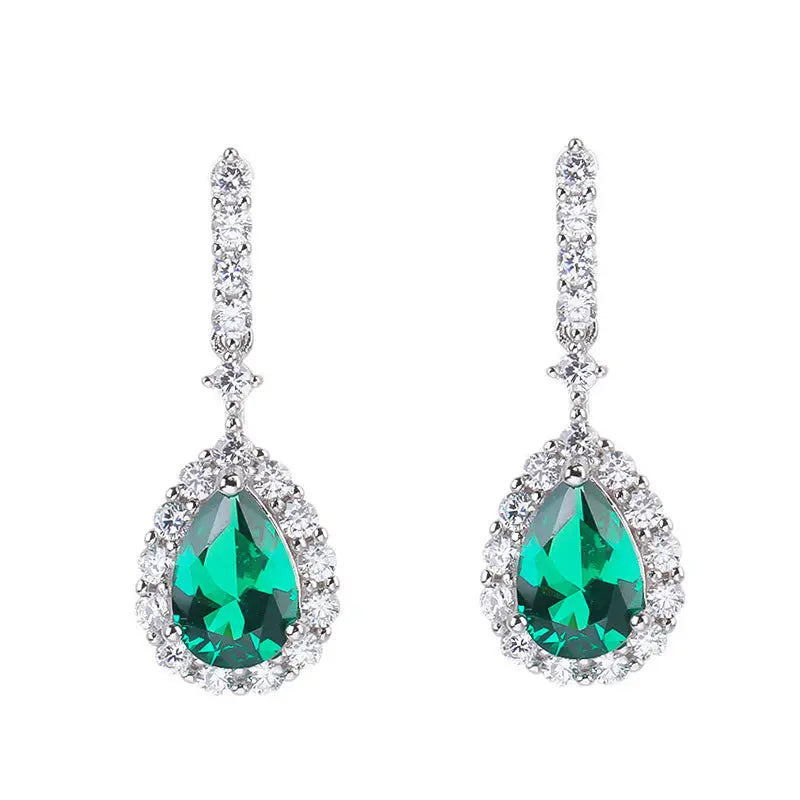 Lovcia Sterling Silver Water Drop Earrings with Red Corundum and Zircon for Women-Earrings-Green-Green