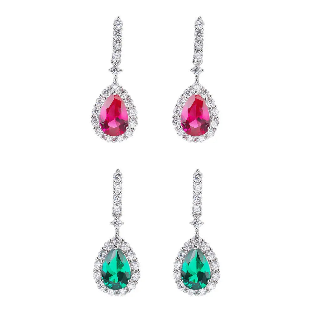 Lovcia Sterling Silver Water Drop Earrings with Red Corundum and Zircon for Women-Earrings-Red-Red
