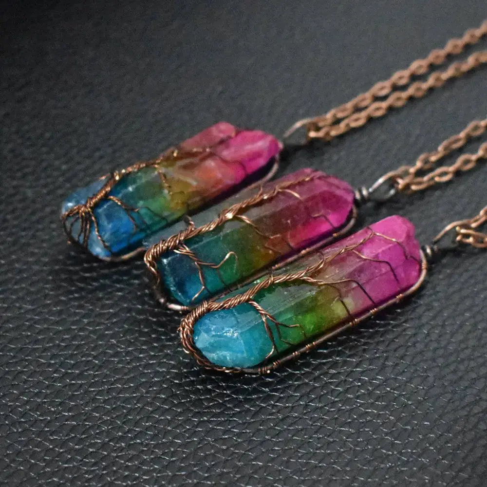 Lovcia Stone Crystal Pillar Tree Of Life Pendant Necklace-Necklaces-Carnelian Stone-1PCS-Carnelian Stone