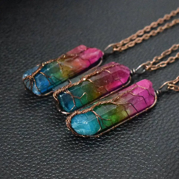 Lovcia Stone Crystal Pillar Tree Of Life Pendant Necklace-Necklaces-Carnelian Stone-1PCS-Carnelian Stone