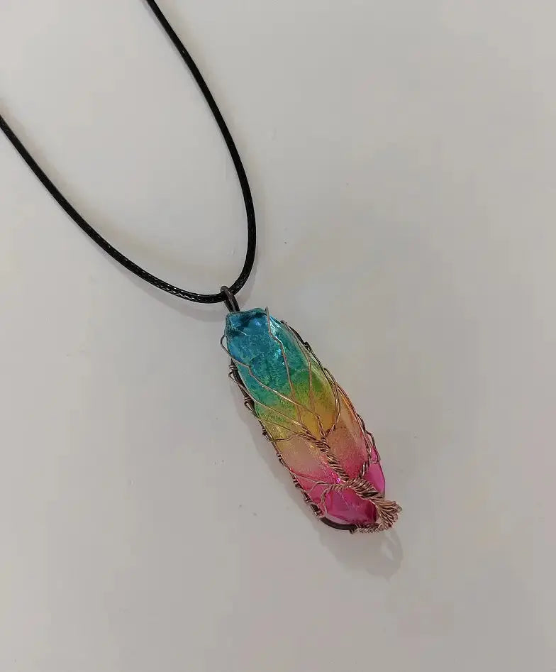 Lovcia Stone Crystal Pillar Tree Of Life Pendant Necklace-Necklaces-Colorful-1PCS-Colorful