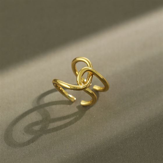 Lovcia Street Irregular Line Cross Adjustable Gold Ring-Rings-Yellow Gold-
