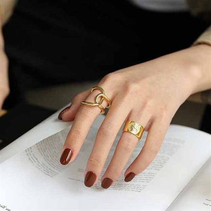 Lovcia Street Irregular Line Cross Adjustable Gold Ring-Rings-Yellow Gold-