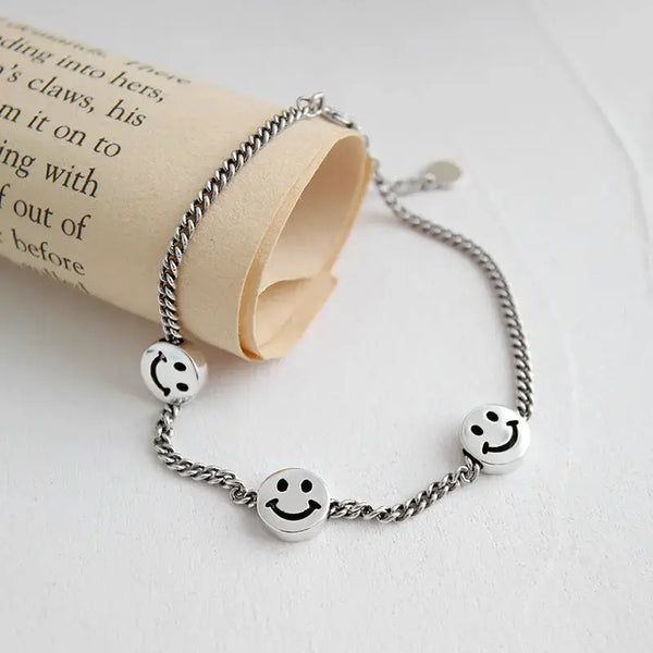 Lovcia Students Three Smile Face Vintage 925 Sterling Silver Bracelet-Bracelets-Vintage-Vintage