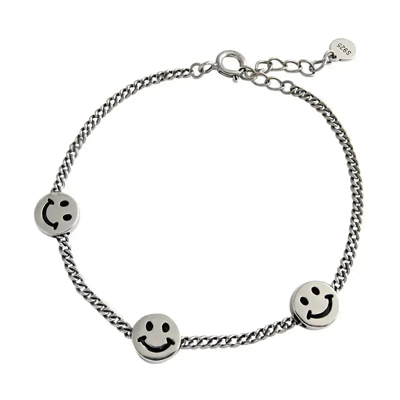 Lovcia Students Three Smile Face Vintage 925 Sterling Silver Bracelet-Bracelets-Vintage-Vintage