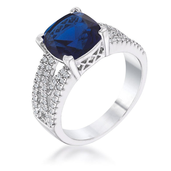 Lovcia Stunning 3ct Sapphire Blue Cushion Cut CZ Engagement Ring with Criss-Cross Silvertone Band-Rings-5-5