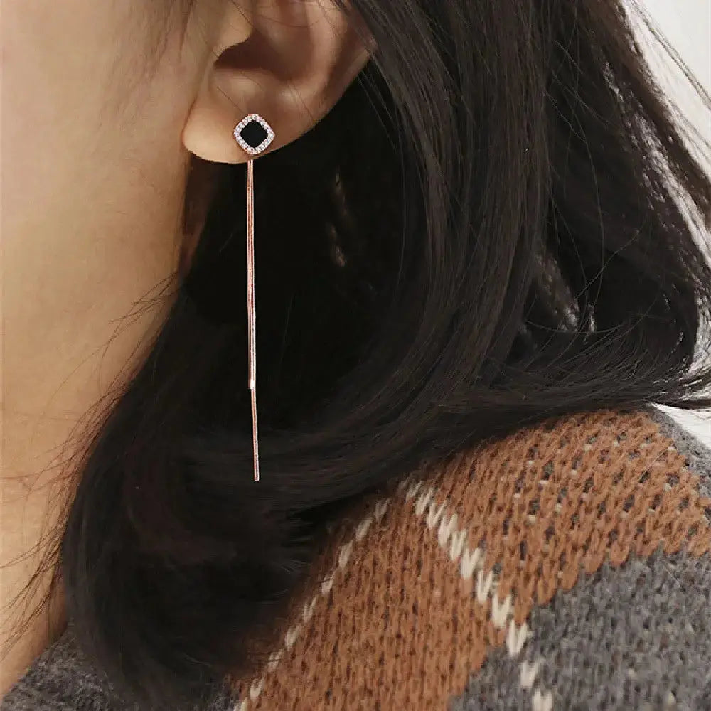 Lovcia Stunning Black Long Sterling Silver Earline for Women-Earrings-Rose Red-Rose Red