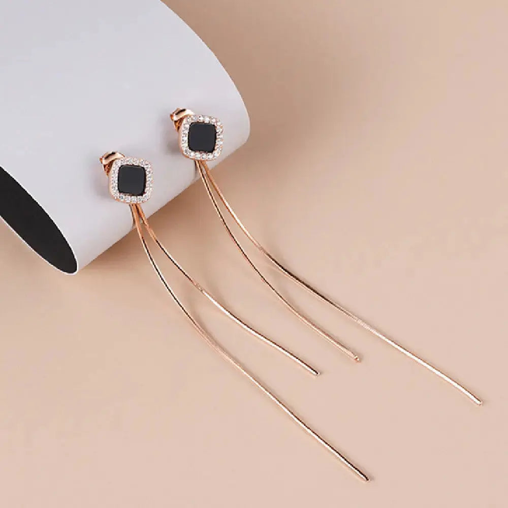 Lovcia Stunning Black Long Sterling Silver Earline for Women-Earrings-Rose Red-Rose Red