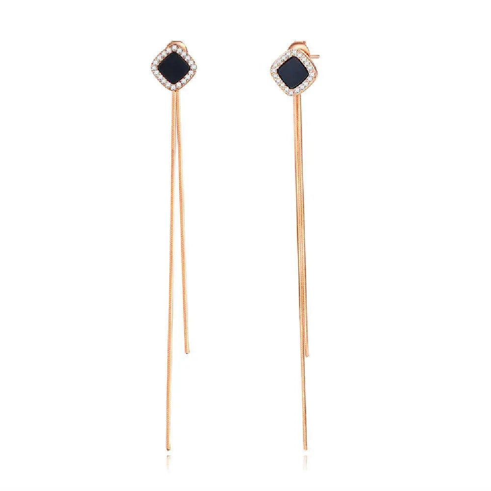 Lovcia Stunning Black Long Sterling Silver Earline for Women-Earrings-Rose Red-Rose Red