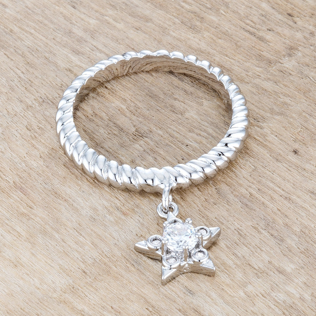 Lovcia Stunning Rhodium-Plated Star Charm Ring with Sparkling Cubic Zirconia-Rings-5-5