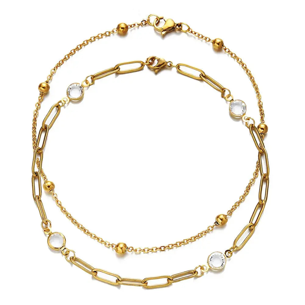Lovcia Stylish Beach Baita Stainless Steel Crystal Chain-Anklets-DZA389 22cm Gold-DZA389 22cm Gold