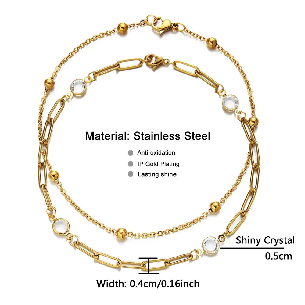 Lovcia Stylish Beach Baita Stainless Steel Crystal Chain-Anklets-DZA389 22cm Gold-DZA389 22cm Gold