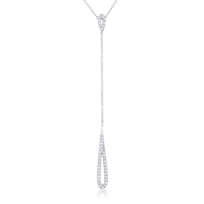 Lovcia Stylish Chrisette Rhodium Lariat Necklace with 0.4ct CZ Stones-Necklaces-