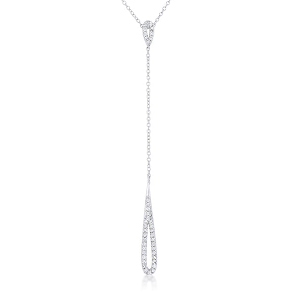 Lovcia Stylish Chrisette Rhodium Lariat Necklace with 0.4ct CZ Stones-Necklaces-