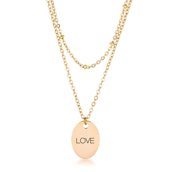 Lovcia Stylish Dual Chain LOVE Pendant Necklace in Gold Finish-Necklaces-