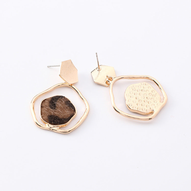 Lovcia Stylish Leopard Print Hexagon Drop Earrings with Suede and Metallic Accents-Earrings-Main drawing-Main drawing
