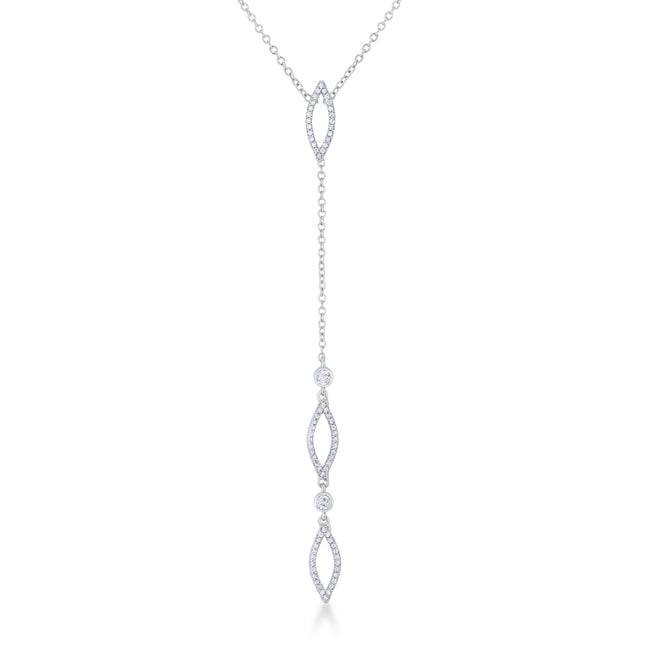 Lovcia Stylish Rhodium-Plated Lariat Necklace with Trio of CZ Shapes-Necklaces-