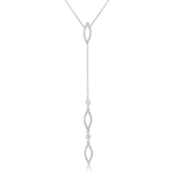 Lovcia Stylish Rhodium-Plated Lariat Necklace with Trio of CZ Shapes-Necklaces-