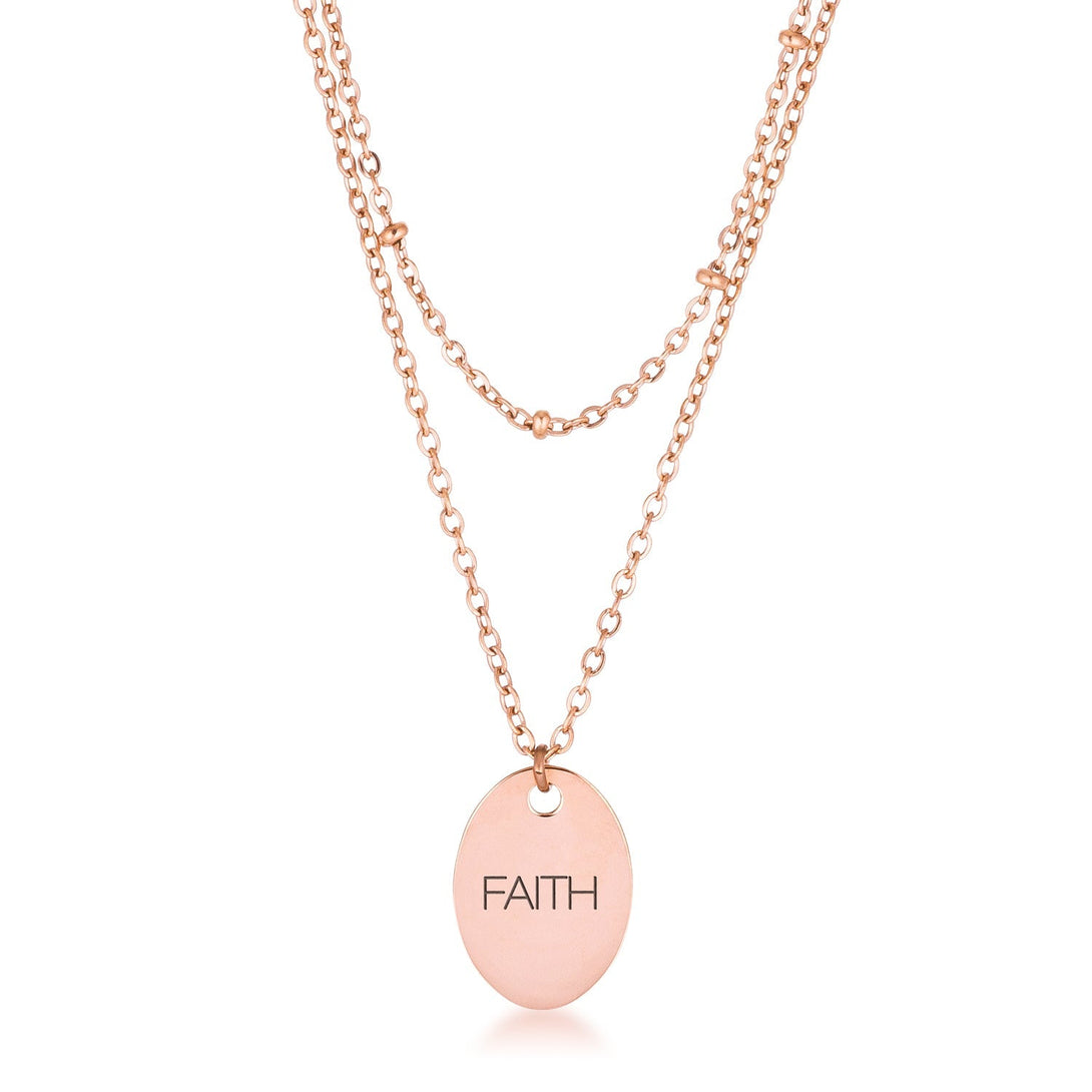 Lovcia Stylish Rose Gold Double Chain FAITH Pendant Necklace-Necklaces-