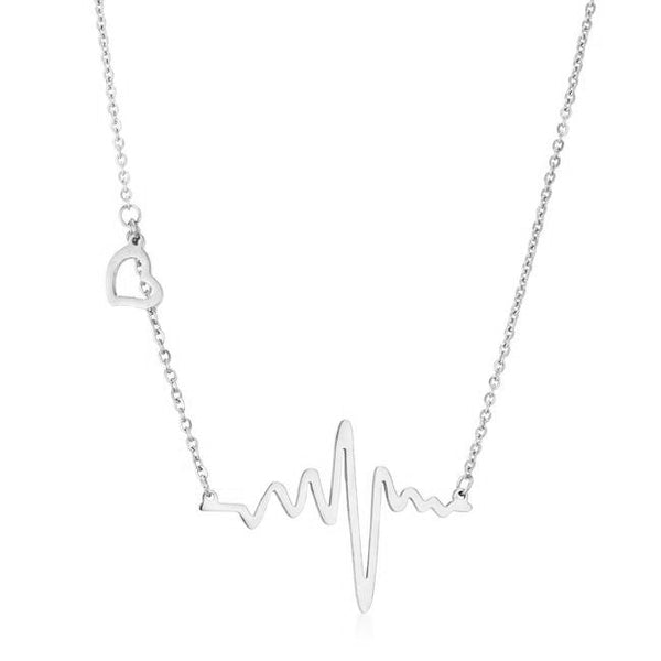 Lovcia Stylish Stainless Steel Heartbeat Pendant with Open Heart Design-Necklaces-