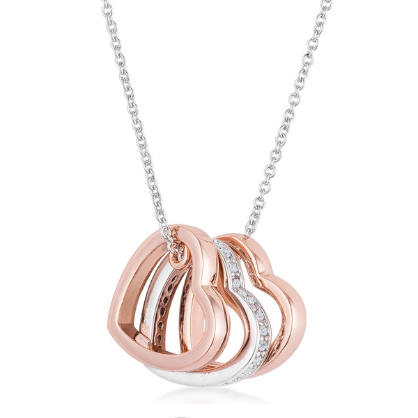 Lovcia Stylish Triple Heart CZ Drop Necklace in Two-Tone Finish-Necklaces-