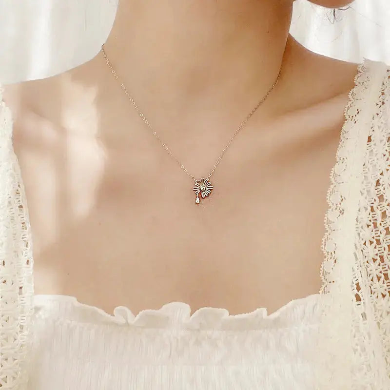 Lovcia Summer Daisy Flower CZ 925 Sterling Silver Necklace-Necklaces-Rhodium-Rhodium