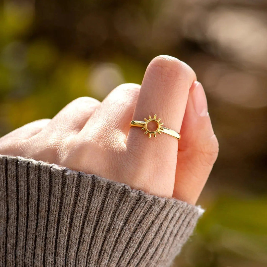 Lovcia Sun Shape 18K Gold-Plated Ring-Rings-Gold-6-Gold