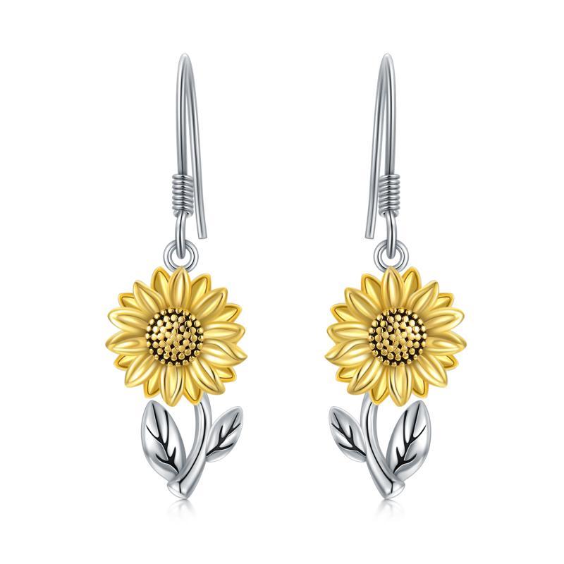 Lovcia Sunflower Dreamcatcher Sterling Silver Dangle Earrings for Women-Earrings-Silver-Silver