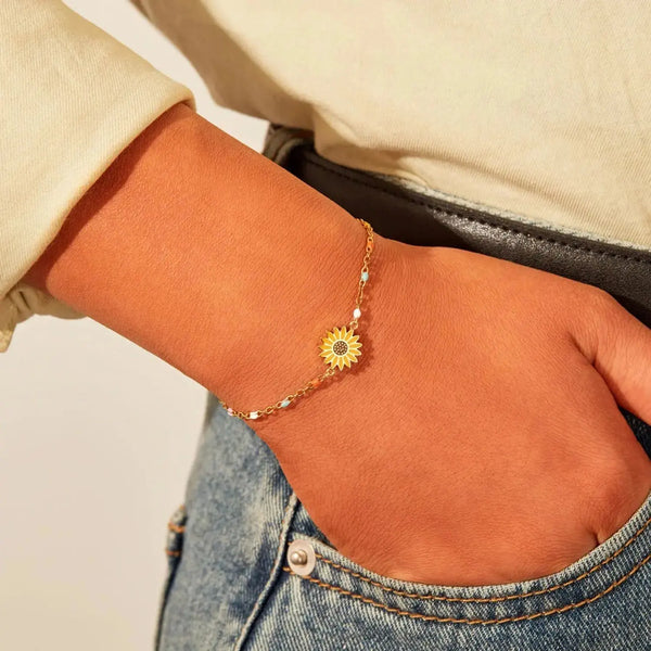 Lovcia Sunflower Shape 18K Gold-Plated Bead Bracelet-Bracelets-Gold-One Size-Gold