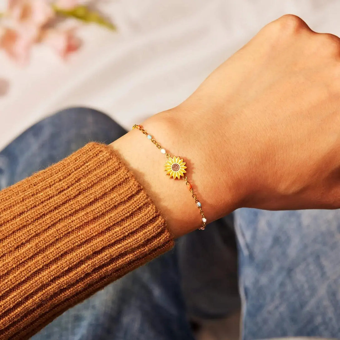 Lovcia Sunflower Shape 18K Gold-Plated Bead Bracelet-Bracelets-Gold-One Size-Gold